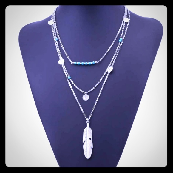 Golden Threads Jewelry - 3 Layer Feather necklace (silver)
